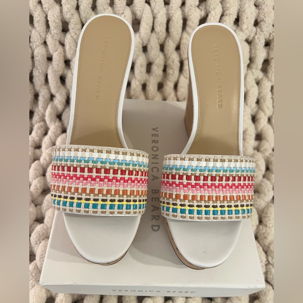 Veronica Beard Dali Raffia Wedge Sandals Size 10